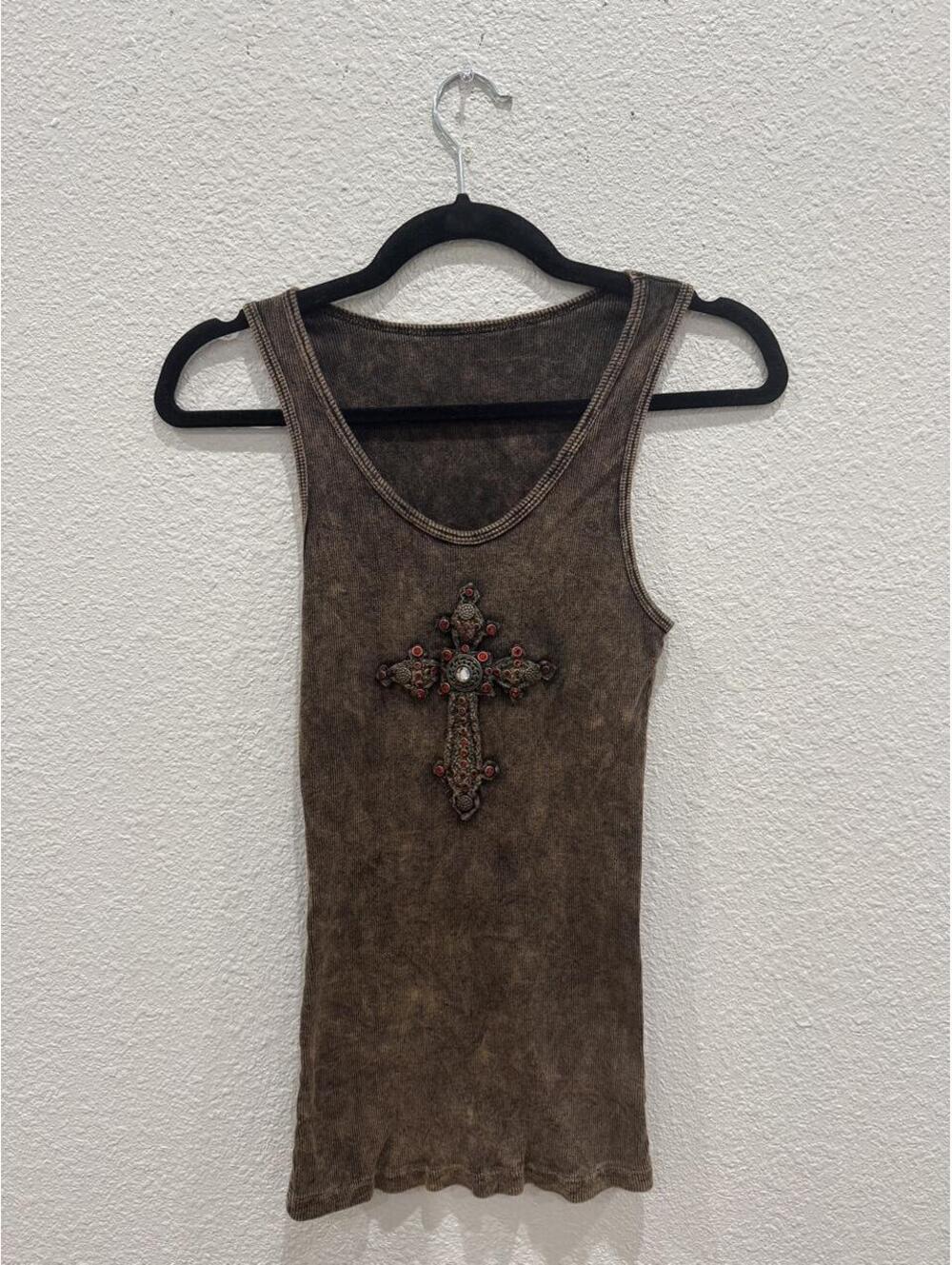 Vintage-style Brown Ribbed Tank Y2K | Small